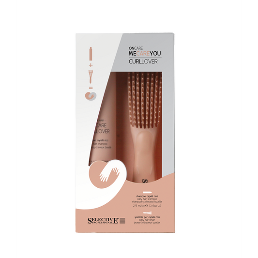 WE CARE CURLOVER rinkinys: šampūnas garbanotiems plaukams (275 ml) + šepetys garbanoms formuoti