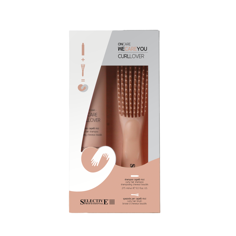 WE CARE CURLOVER rinkinys: šampūnas garbanotiems plaukams (275 ml) + šepetys garbanoms formuoti