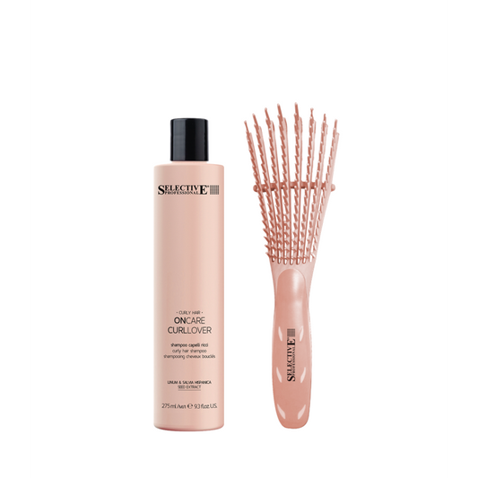 WE CARE CURLOVER rinkinys: šampūnas garbanotiems plaukams (275 ml) + šepetys garbanoms formuoti