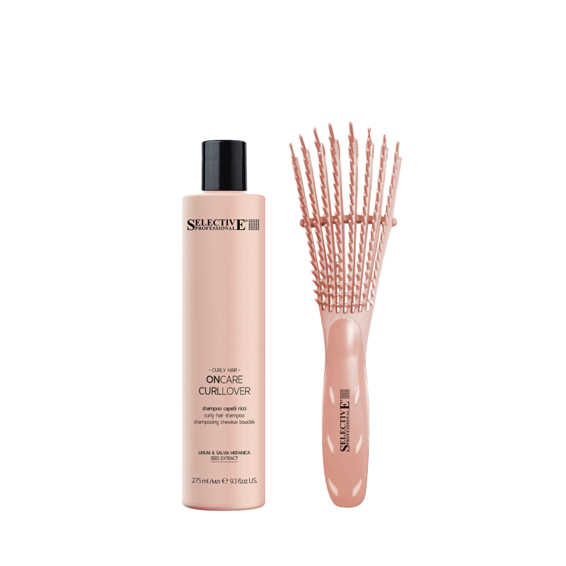 WE CARE CURLOVER rinkinys: šampūnas garbanotiems plaukams (275 ml) + šepetys garbanoms formuoti